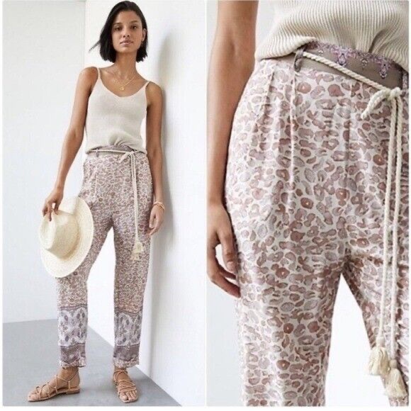 NWT ANTHROPOLOGIE OLLARI TASSELED TAPERED PANTS IN LIGHT MAUVE - Picture 1 of 6